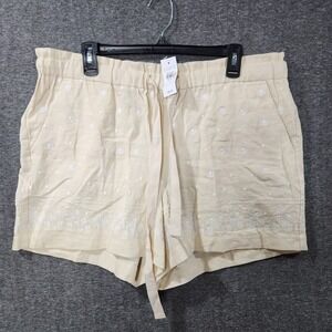 Loft Shorts Women Size L Beige Linen Blend Palm Trees All Over Print‎ New